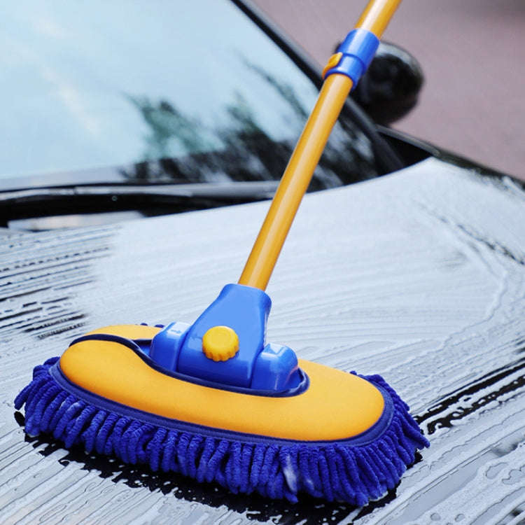 Retractable Curved Rod Soft Fur Car Wash Mop(Yellow Blue)