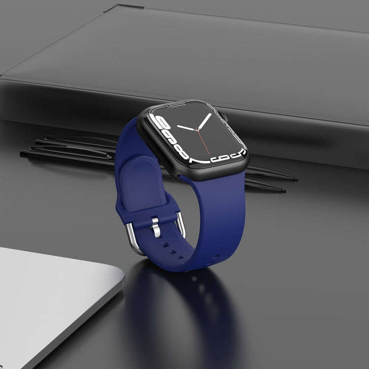Silicone Solid Color Watch Band For Apple Watch Series 6&SE&5&4 44mm(Navy Blue)