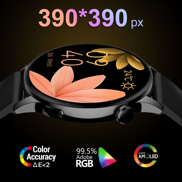 HD1 1.3 Inch AMOLED Screen Smart Watch with NFC Function(Black Steell+Silicone Strap)