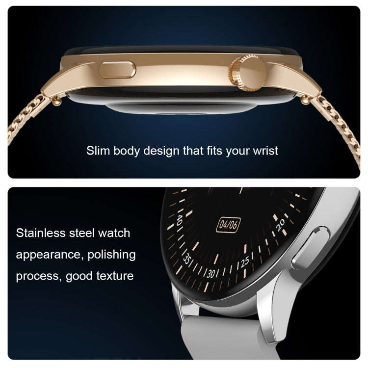 HD1 1.3 Inch AMOLED Screen Smart Watch with NFC Function(Gold Steel+Silicone Strap)