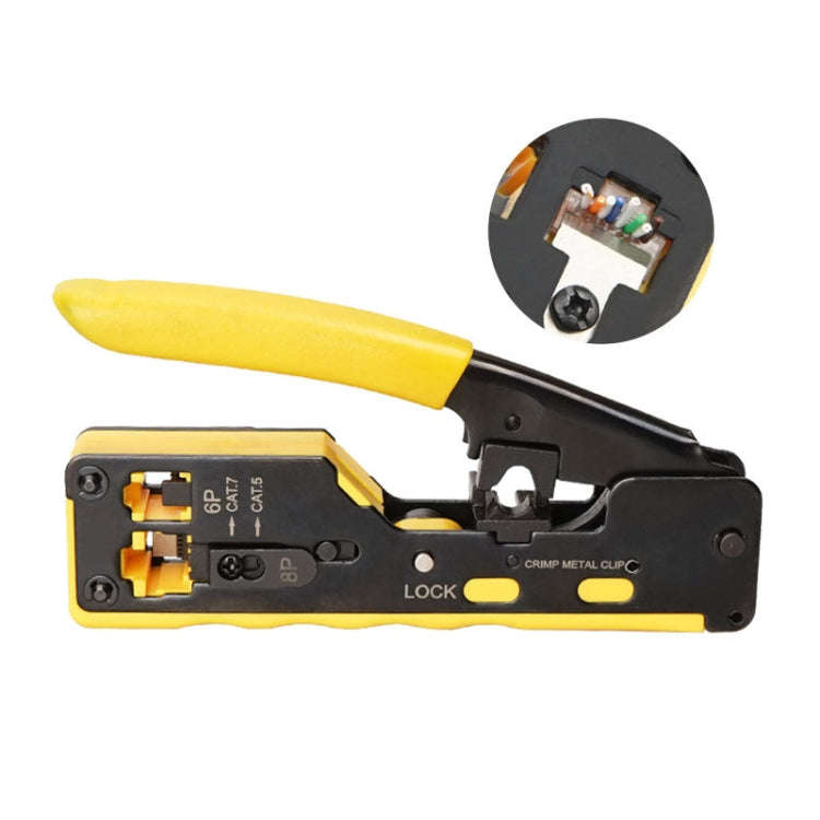6P8P Seven-type Through-hole Crystal Head  Wire Stripping Tool Network Cable Pliers(Black)