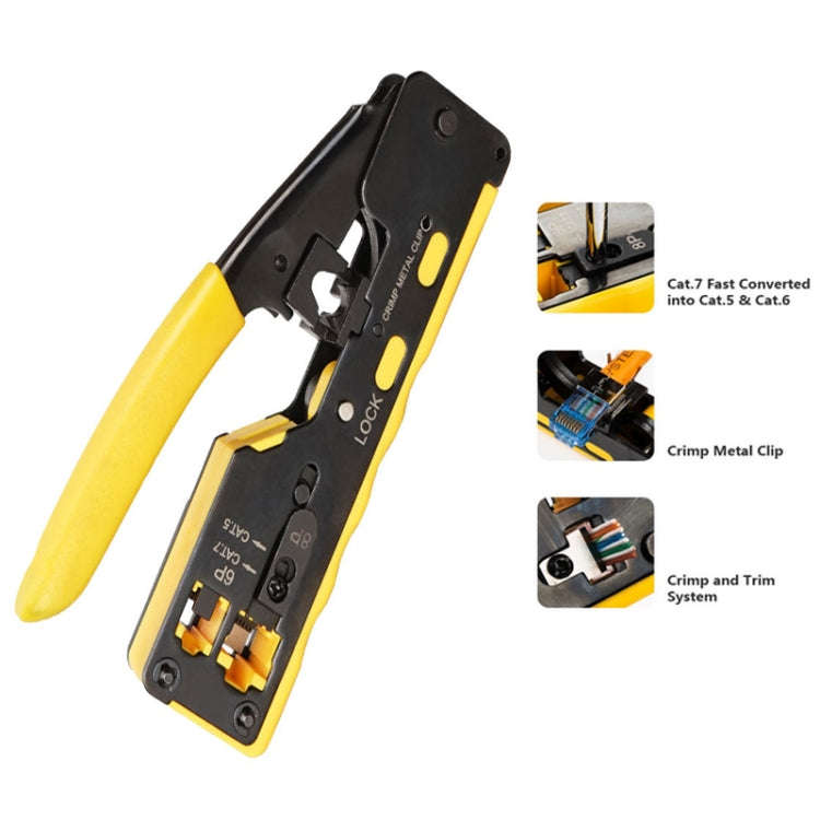 6P8P Seven-type Through-hole Crystal Head  Wire Stripping Tool Network Cable Pliers(Black)