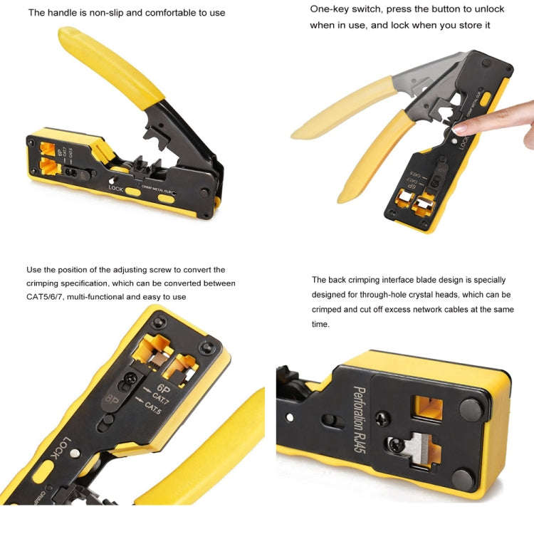 6P8P Seven-type Through-hole Crystal Head  Wire Stripping Tool Network Cable Pliers(Black)