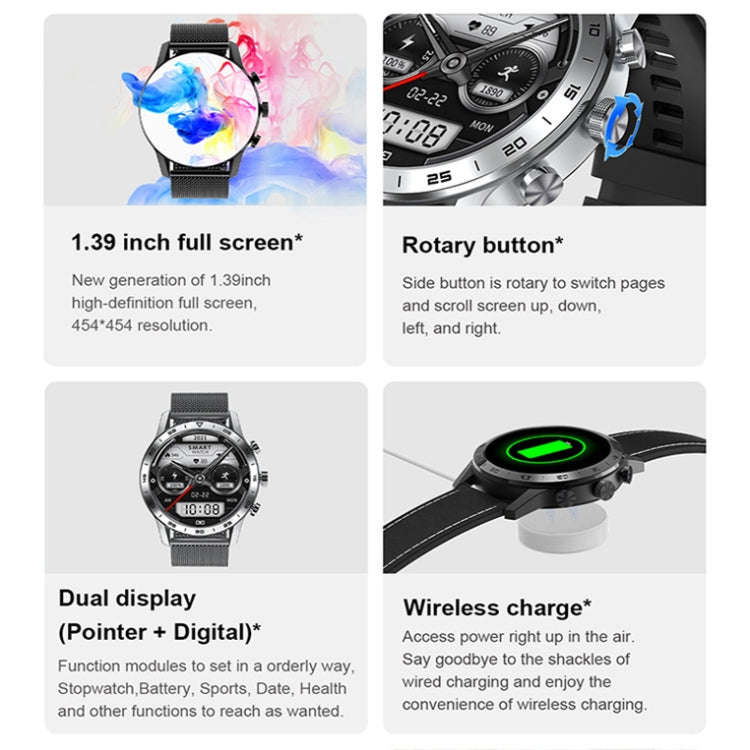 LOANIY DT70 Analog Digital Dual Display Smart Call Watch(Silver Silicone)
