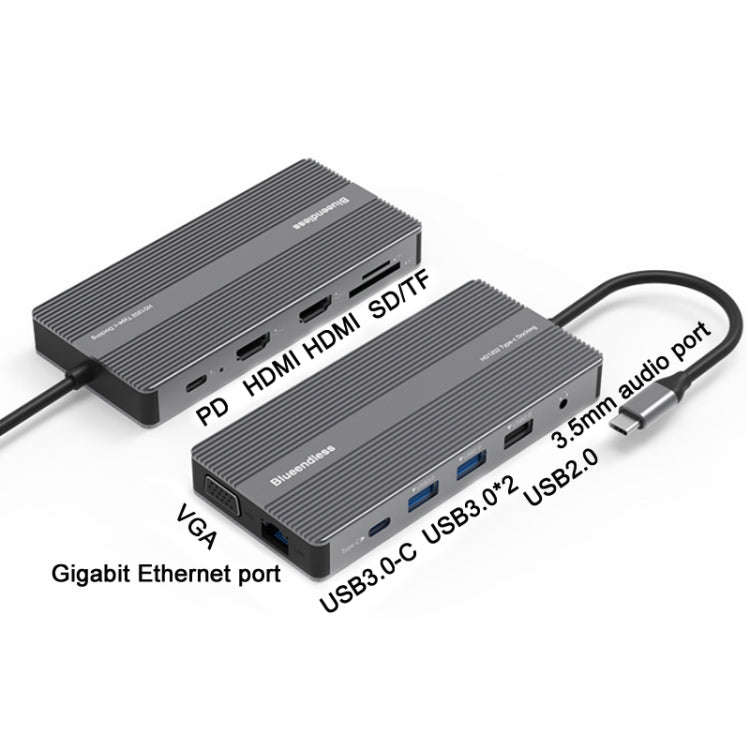 Blueendless Type-C+USB 3.0/2.0+VGA+3.5mm Audio Interface HUB(12 in 1)
