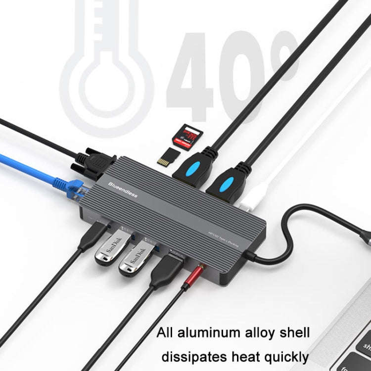 Blueendless Type-C+USB 3.0/2.0+VGA+3.5mm Audio Interface HUB(12 in 1)