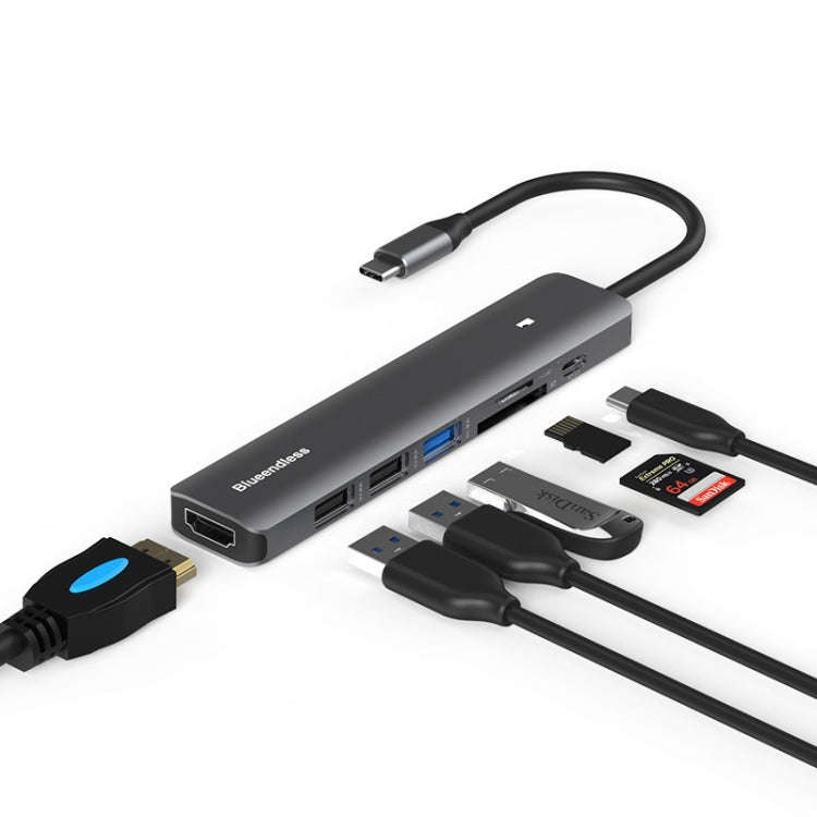 Blueendless Type-C+USB 3.0/2.0+HDMI4K HUB, Specification: 7 in 1
