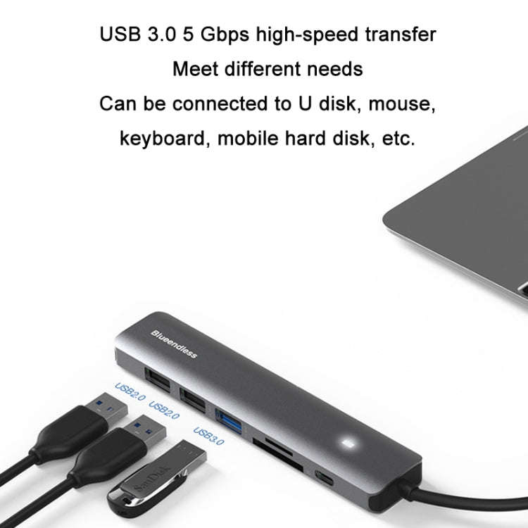 Blueendless Type-C+USB 3.0/2.0+HDMI4K HUB, Specification: 7 in 1