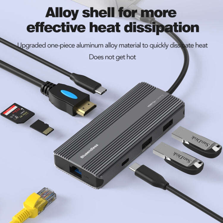 Blueendless 8K/30Hz Type-C To Gigabit Ethernet USB3.1 Docking Station(8 in 1)
