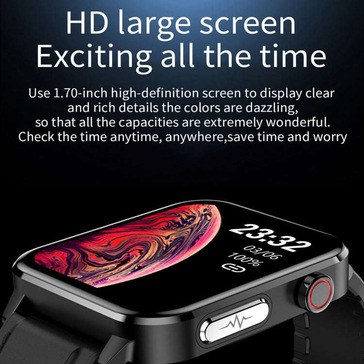LOANIY E86 1.7 Inch Heart Rate Monitoring Smart Bluetooth Watch, Color: Black Leather