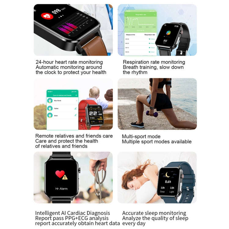 LOANIY E86 1.7 Inch Heart Rate Monitoring Smart Bluetooth Watch, Color: Black Leather