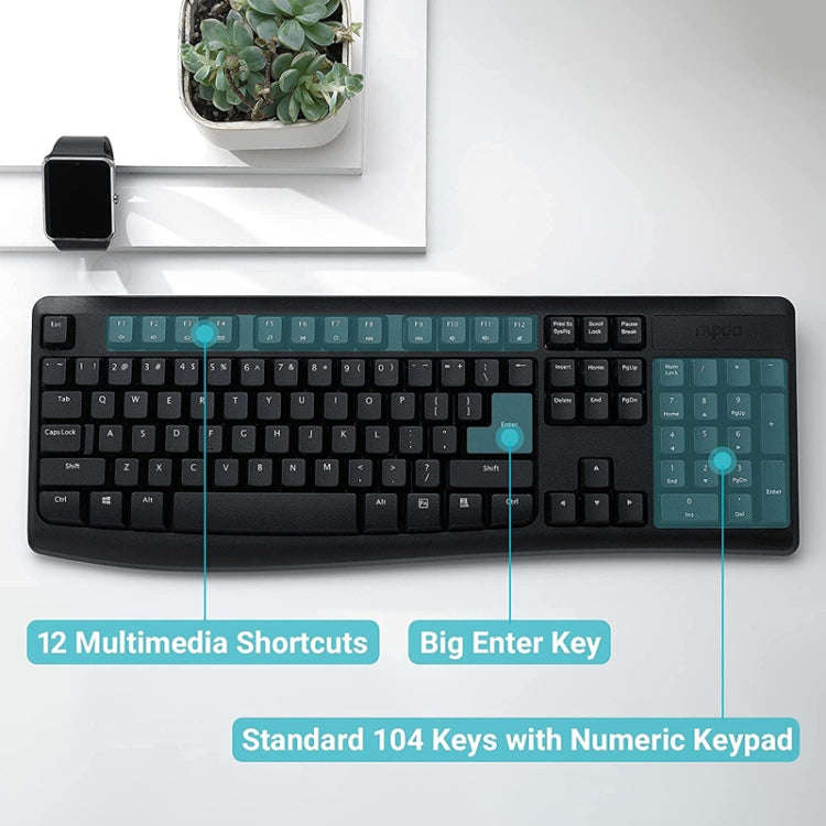 Rapoo X1800PRO 104 Keys Waterproof Multimedia Wireless Keyboard Mouse Set(Black)