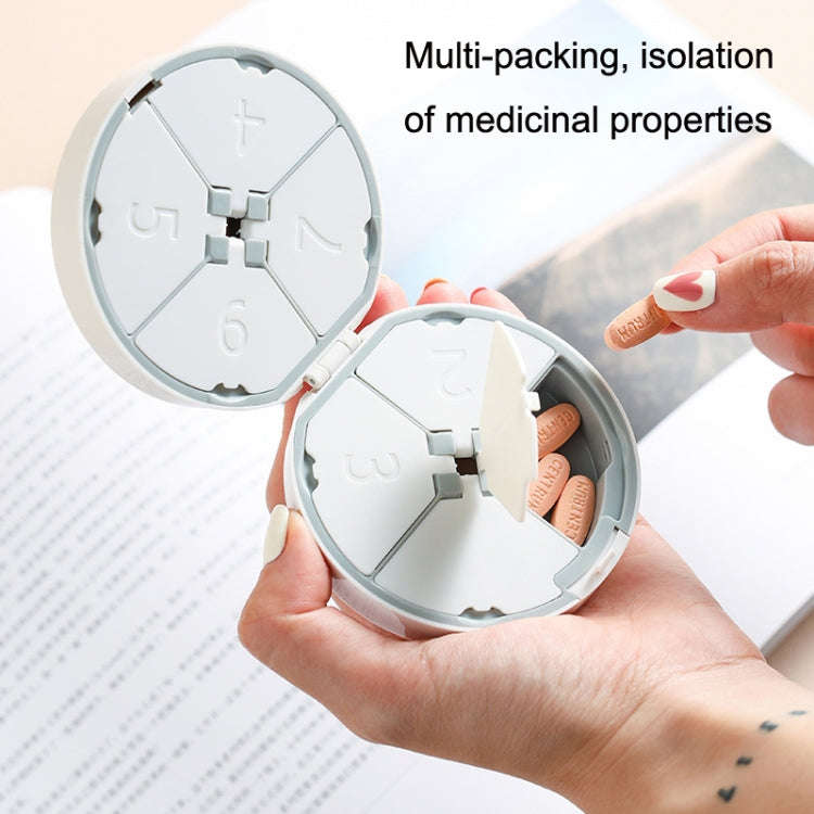 Double-layer Round Eight Grids Portable Medicine Box with Cutter(White)