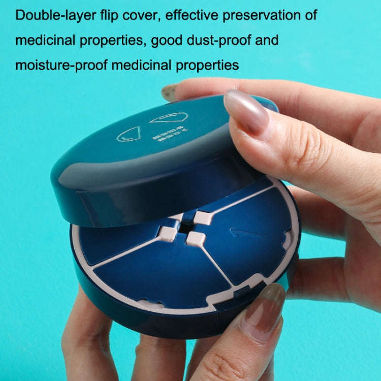 Double-layer Round Eight Grids Portable Medicine Box with Cutter(White)