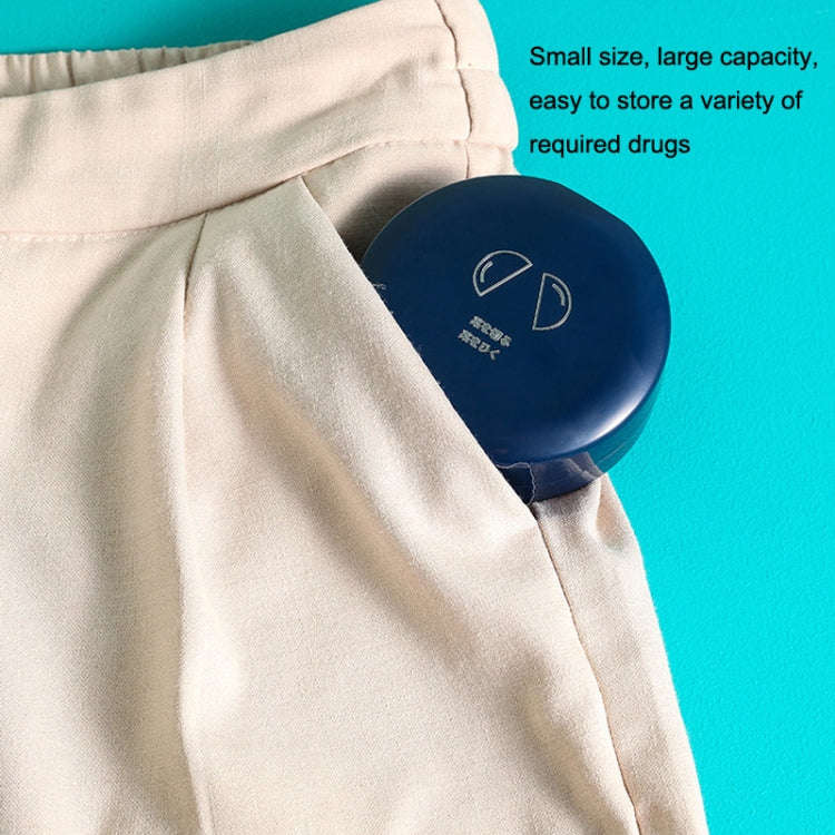 Double-layer Round Eight Grids Portable Medicine Box with Cutter(Blue)