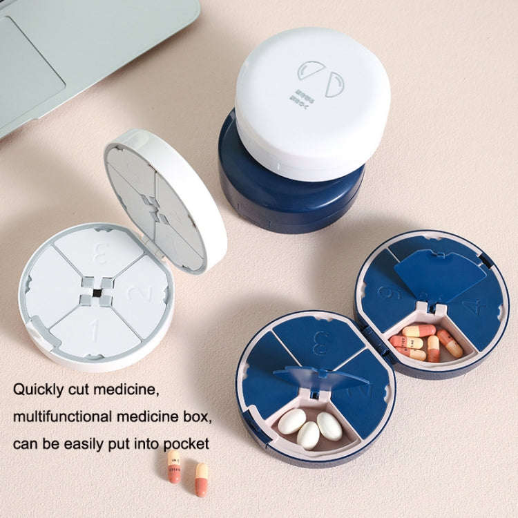 Double-layer Round Eight Grids Portable Medicine Box with Cutter(White)