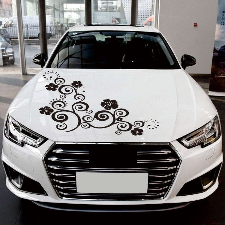 D-908 Summer Flower Totem PVC Car Hood Sticker(Black)