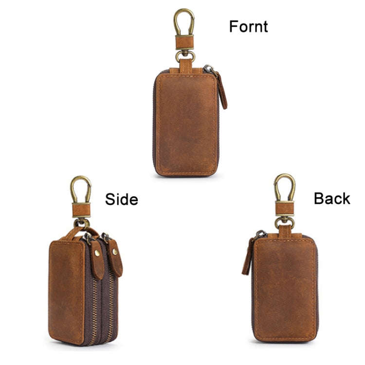 TP-9032 First Layer Cowhide Multifunctional Double Zipper Car Key Case(Brown)