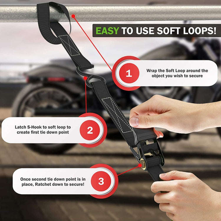 Motorcycle Car Fixed Cargo Ratchet Straps Trailer Tensioner(4 Straps+1 Storage Bag)