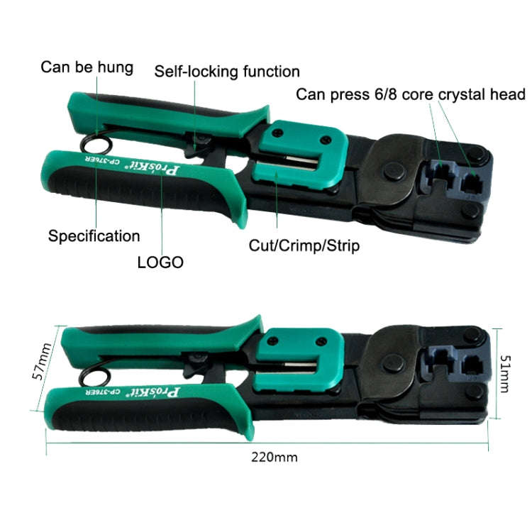 ProsKit Dual-purpose 6/8P Iron Handle Network Ratchet Crimping Plier(CP-376ER)