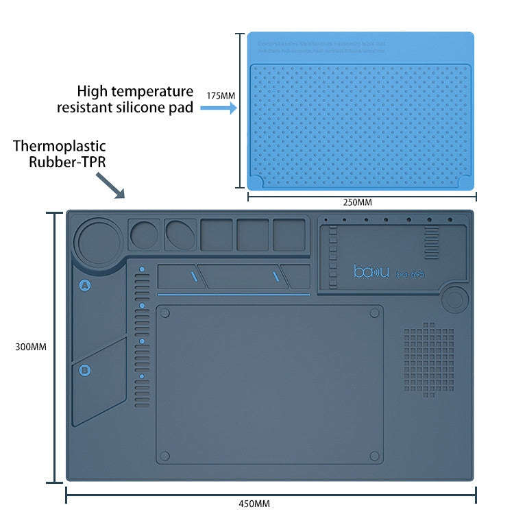BAKU BA-695  2 in 1 TPR+Silicone Computer Phone Repair Desk Mat Heat Resistant Insulation Mat