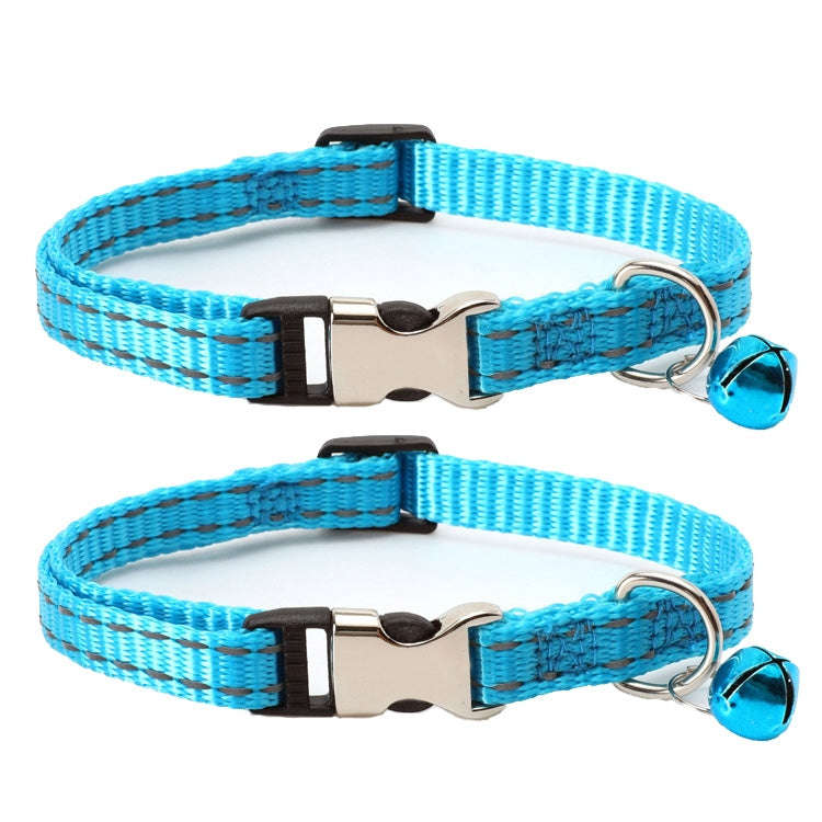 2 PCS Night Reflective Nylon Cat Collar With Bell, Size: XS 1.0x19-30cm(No Carving Sky Blue)