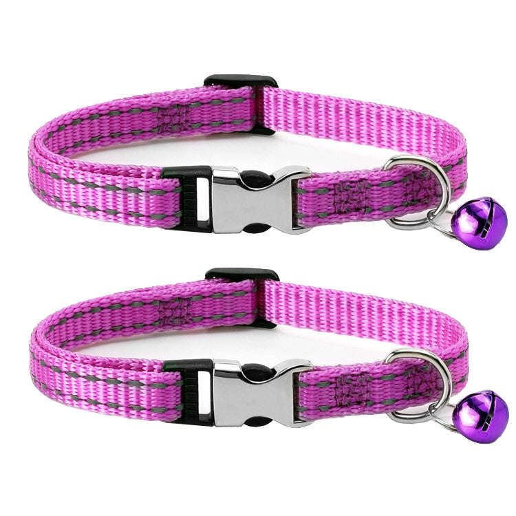 2 PCS Night Reflective Nylon Cat Collar With Bell, Size: XS 1.0x19-30cm(No Carving Purple)