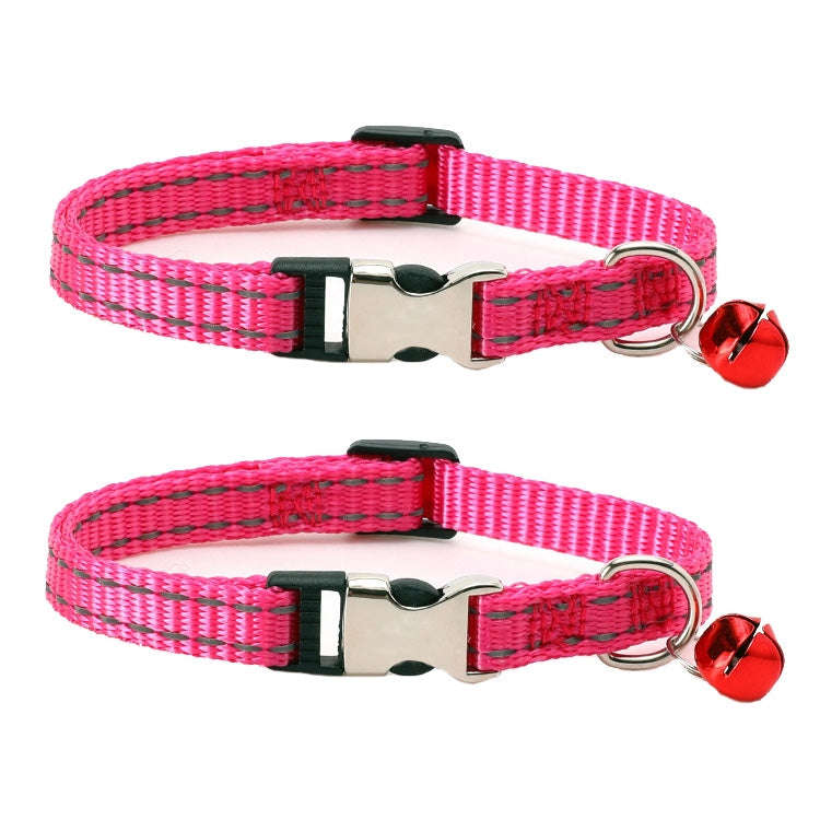 2 PCS Night Reflective Nylon Cat Collar With Bell, Size: XS 1.0x19-30cm(No Carving Rose Red)