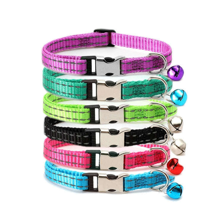 2 PCS Night Reflective Nylon Cat Collar With Bell, Size: XS 1.0x19-30cm(No Carving Black)