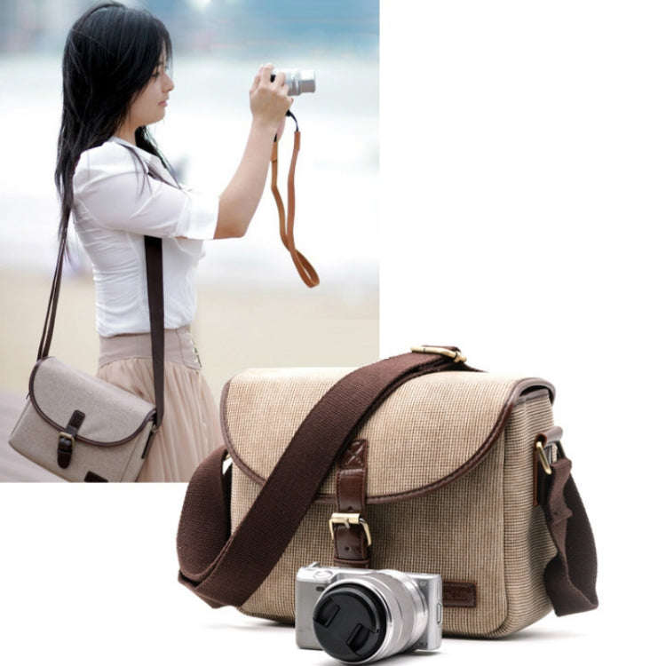 Casual SLR Camera Canvas Crossbody Bag(Khaki)