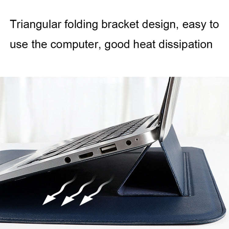 PU08DZ Leather Laptop Liner Bag with Stand Function, Size: 14.1-15.4 inches(Sapphire Blue)