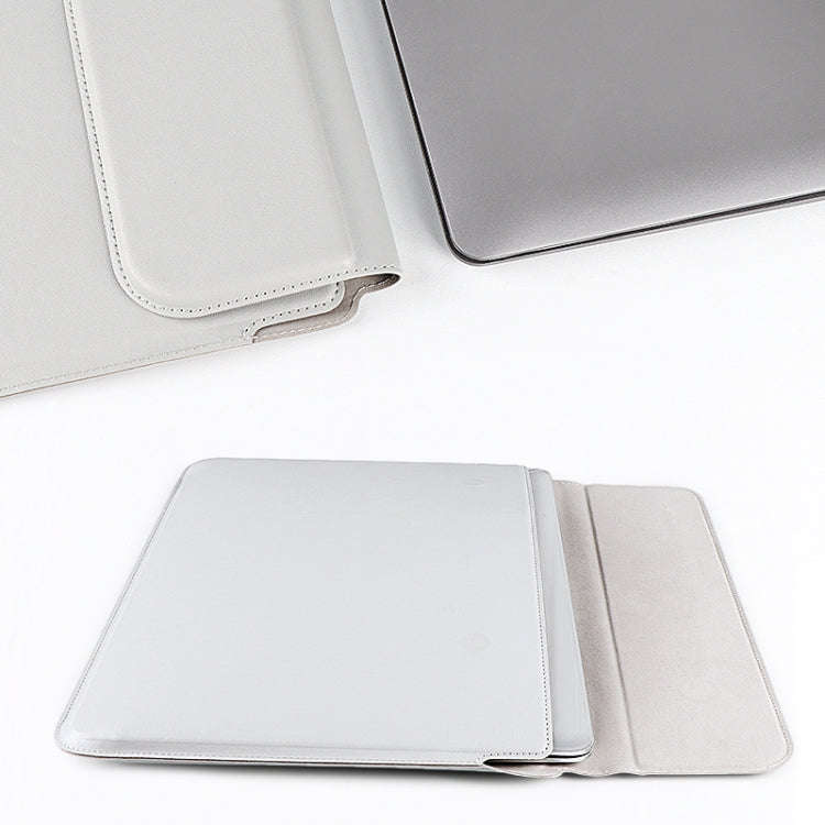 PU08DZ Leather Laptop Liner Bag with Stand Function, Size: 14.1-15.4 inches(Cowhide Yellow)