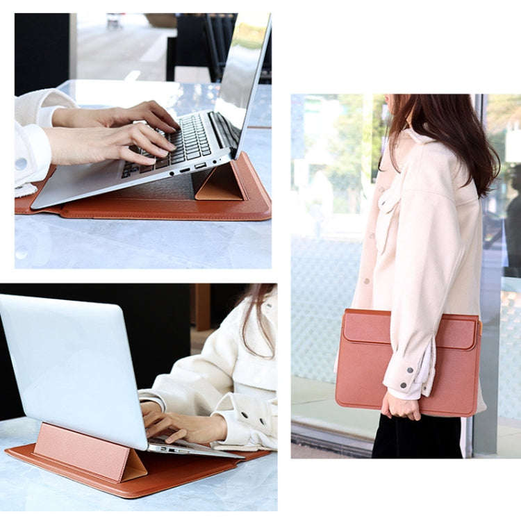 PU08DZ Leather Laptop Liner Bag with Stand Function, Size: 14.1-15.4 inches(Sapphire Blue)