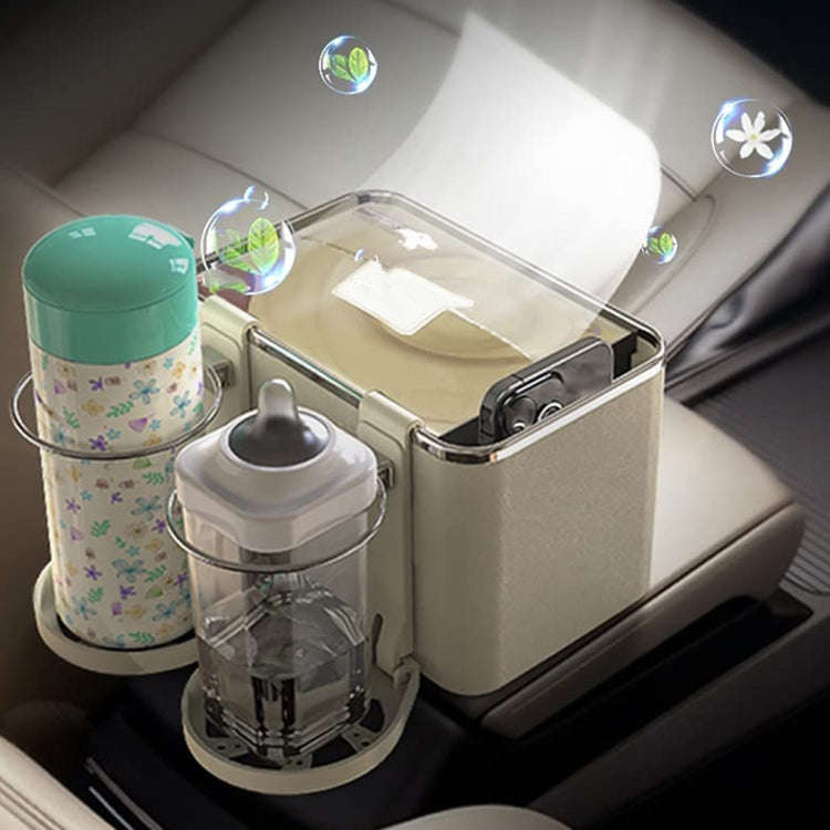 Car Paper Box Hanging Armrest Box Storage Box Cup Holder(Beige Double Cup)