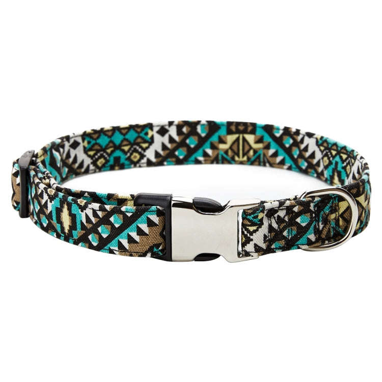 Ethnic Bohemian Floral Half Metal Buckle Dog Collar, Size: L 2.5x60cm(Green Kaleidoscope)