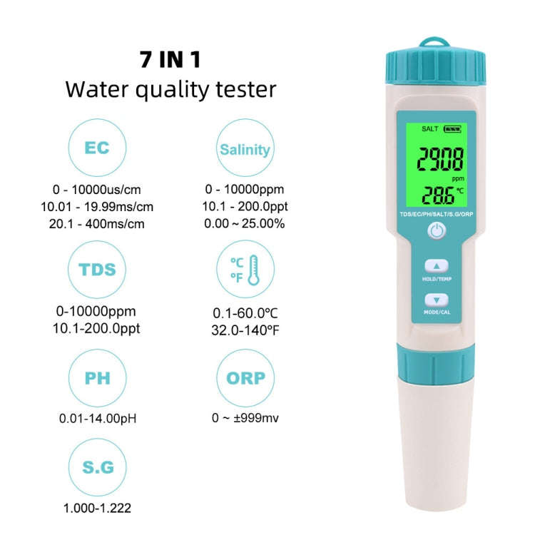 C-600A 7 In 1 Temperature/Salinity/PH/TDS/EC/ORP/SG Monitoring Pen(without Battery and Powder)