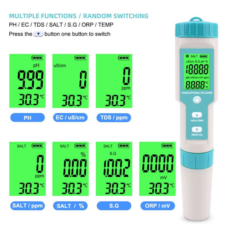 C-600A 7 In 1 Temperature/Salinity/PH/TDS/EC/ORP/SG Monitoring Pen(without Battery and Powder)