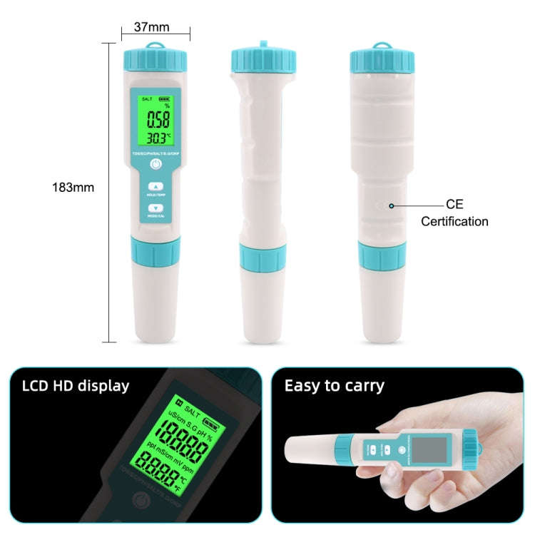 C-600A 7 In 1 Temperature/Salinity/PH/TDS/EC/ORP/SG Monitoring Pen(without Battery and Powder)