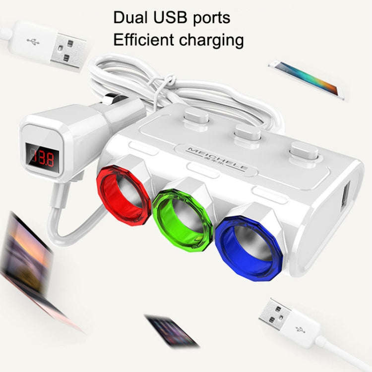 MEICHELE Car Cigarette Lighter Charger Dual USB 1A+2.1A With Switch(White Voltage Version)