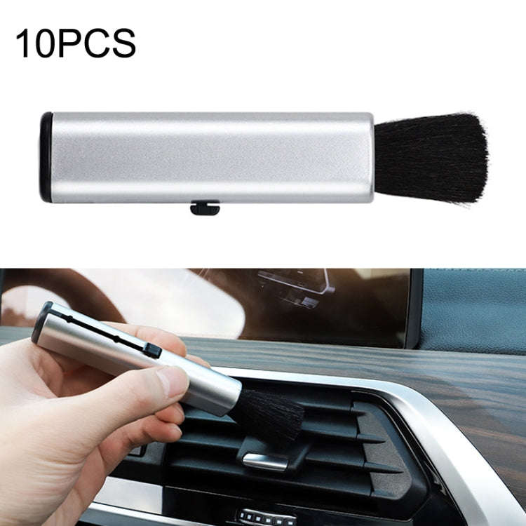 10 PCS Car Air Conditioner Air Outlet Telescopic Cleaning Brush, Color: Silver