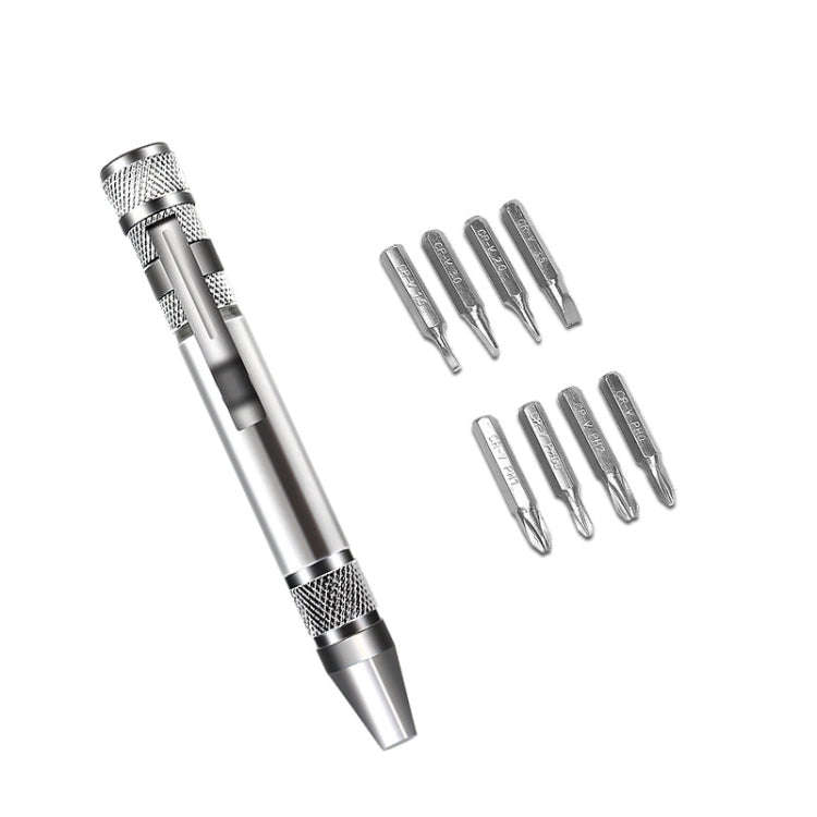 8 In 1 Screwdriver Aluminum Alloy Combination Disassembly Pen Repair Screwdriver(Silver)