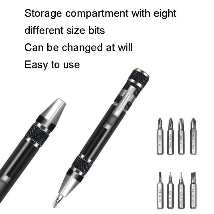 8 In 1 Screwdriver Aluminum Alloy Combination Disassembly Pen Repair Screwdriver(Silver)