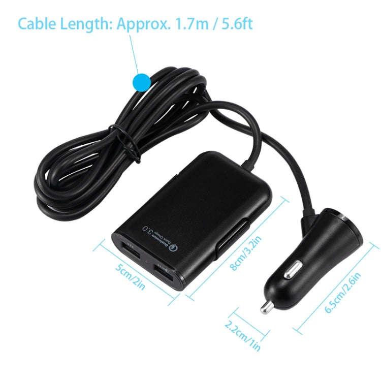 2PCS QC3.0 Four Ports Fast 5V 8A Car Charger Back Seat Charger(Black)