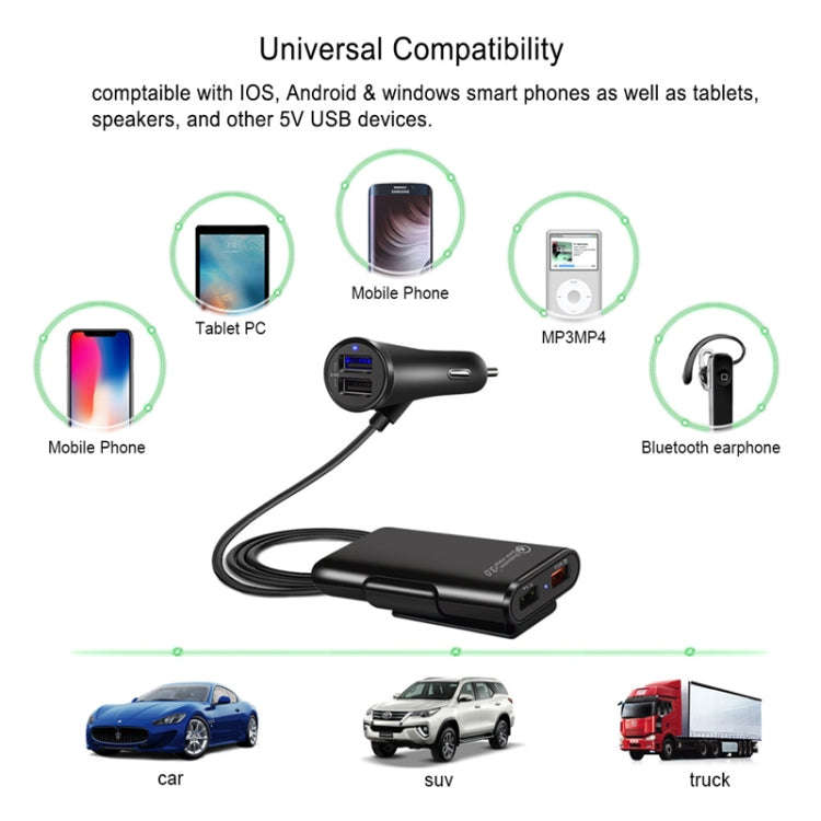 2PCS QC3.0 Four Ports Fast 5V 8A Car Charger Back Seat Charger(Black)