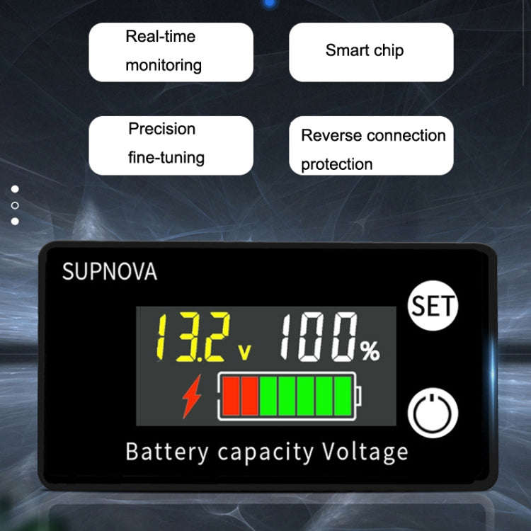 SUPNOVA LCD Color Screen DC Voltmeter Lithium Storage Battery Meter, Style: Alarm + Temperature Type