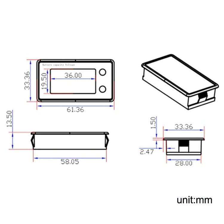 Waterproof LCD Two-wire Lead-acid Lithium Battery Digital Display Voltage Meter 8-100V (White)