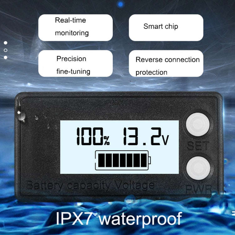 Waterproof LCD Two-wire Lead-acid Lithium Battery Digital Display Voltage Meter 8-100V (White)
