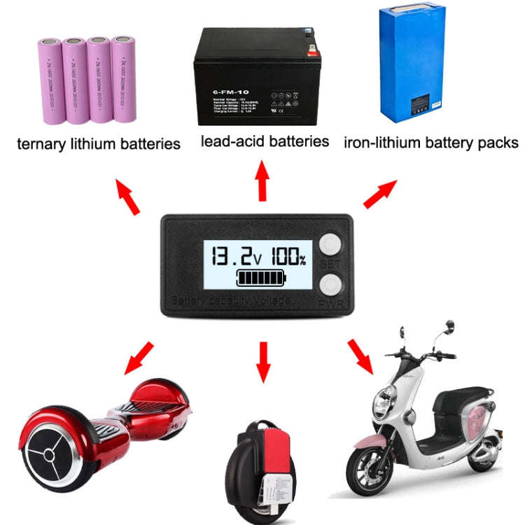 Waterproof LCD Two-wire Lead-acid Lithium Battery Digital Display Voltage Meter 8-100V (White)