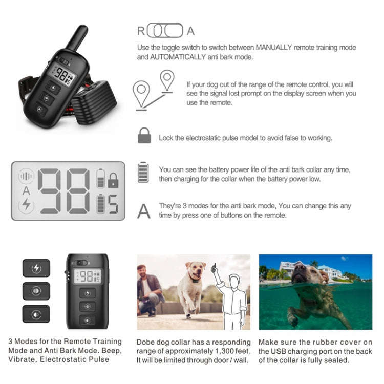 Remote Control Trainer Dog Collar Automatic Bark Stop Device, Specification: 1 Drag 3