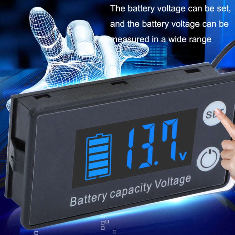 Two-Line Digital Display DC Voltmeter Lead-Acid Lithium Battery Charge Meter, Color: Green+Temper...